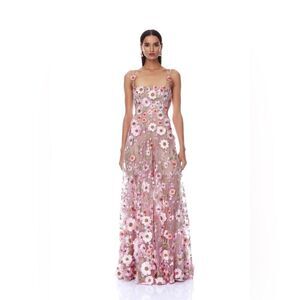 NWOT BRONX AND BANCO Venice 3D Floral Jasmine Pink Multi Maxi Wedding Gown